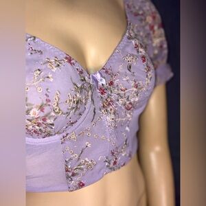 Floral Embroidered Lavender Crop Top